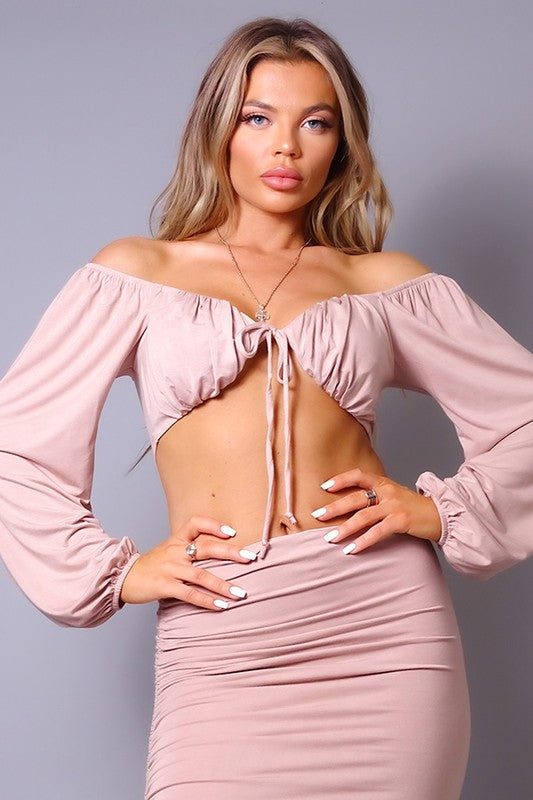 SHOW IT OFF LAURA OFF SHOULDER FRONT TIE TOP