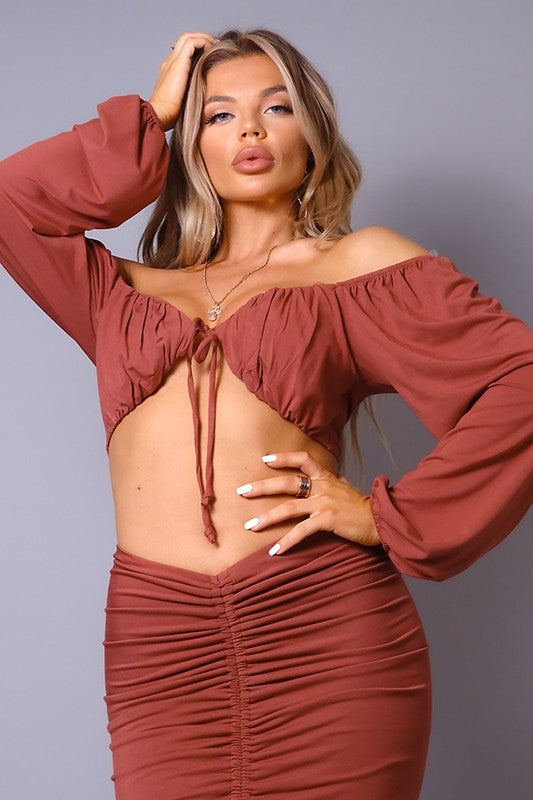 SHOW IT OFF LAURA OFF SHOULDER FRONT TIE TOP