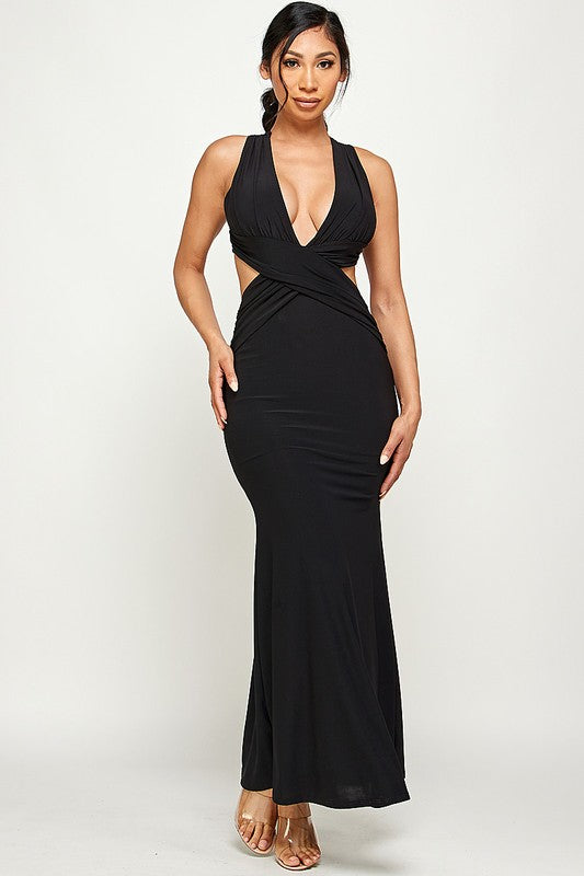 Deep V-neck long dress