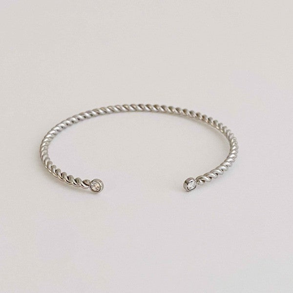 Slim And Cabled Open Bangle Bracelet