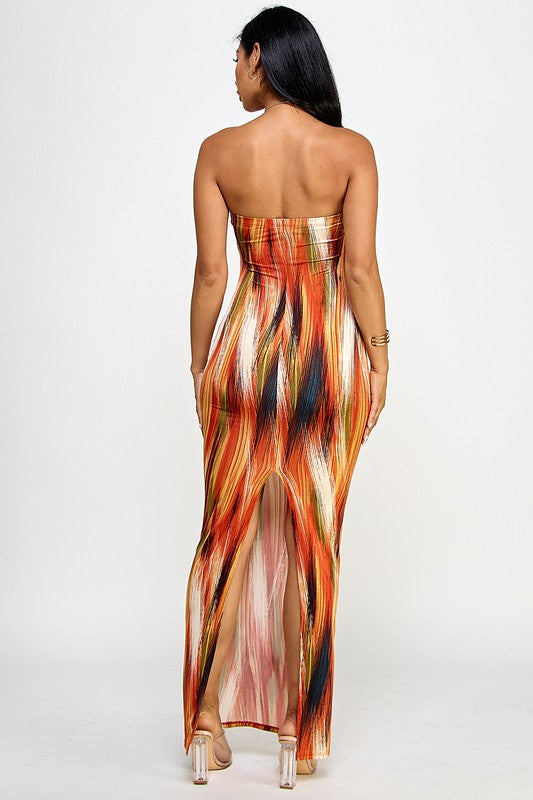 Geographic print maxi tube dress