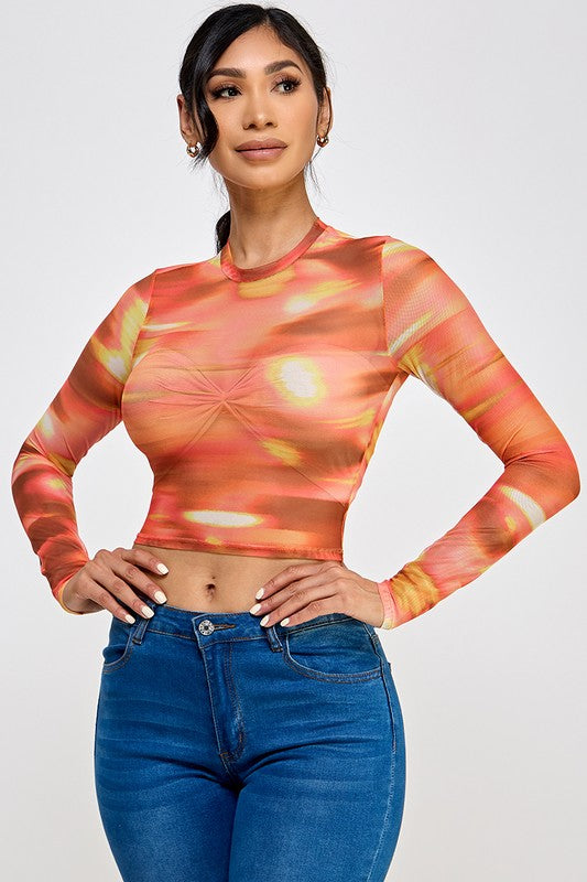 Multi color mesh crop top