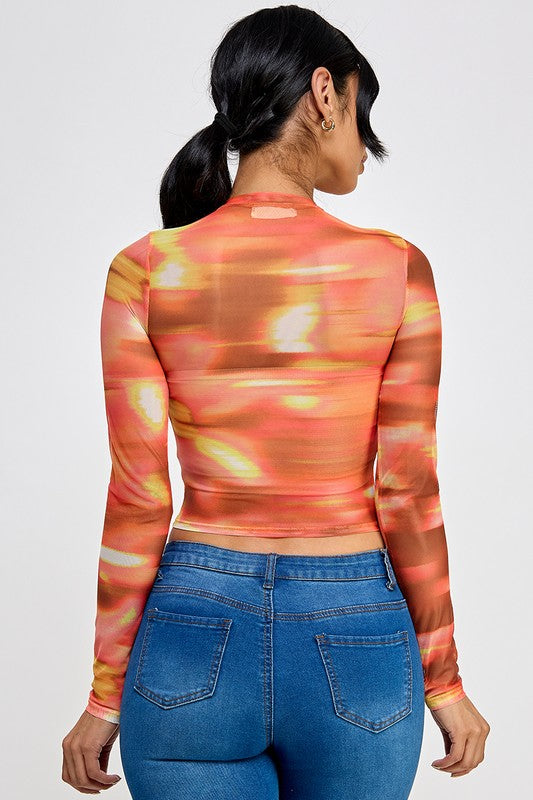 Multi color mesh crop top