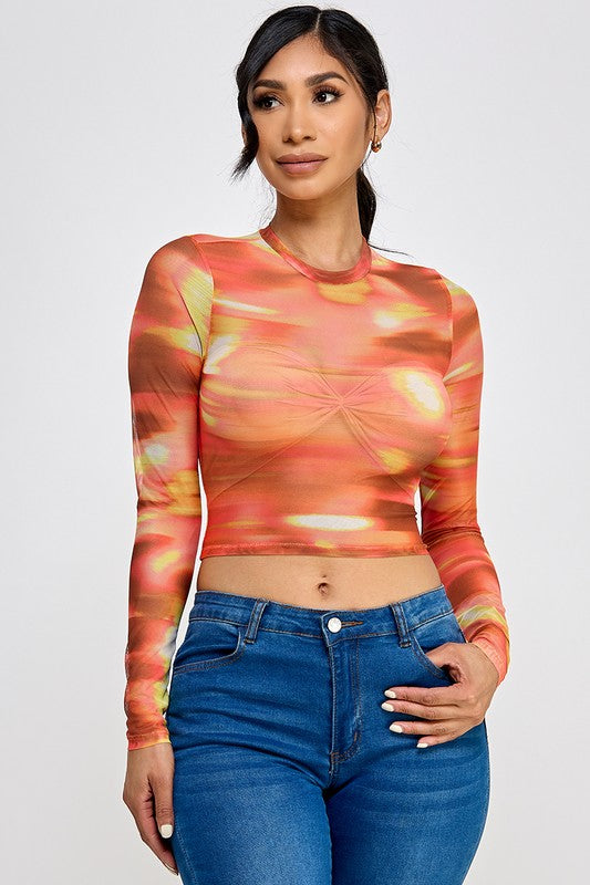 Multi color mesh crop top