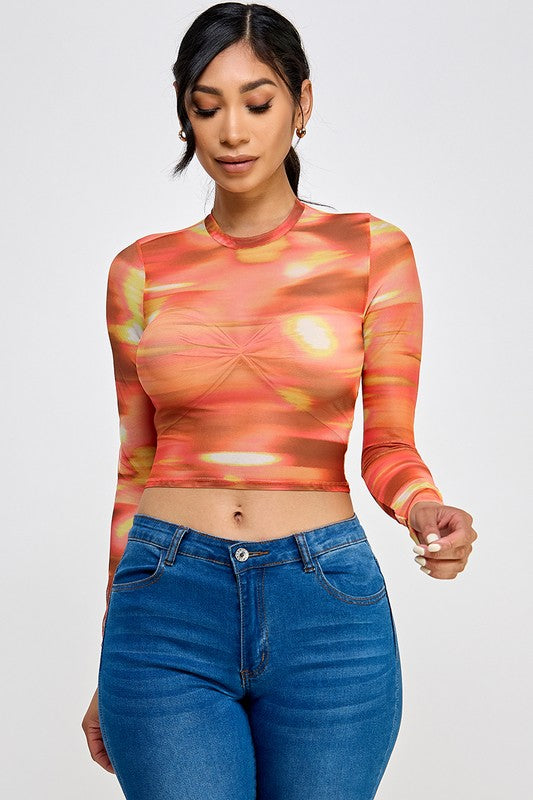 Multi color mesh crop top