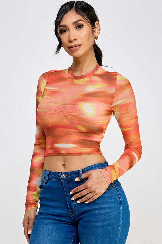 Multi color mesh crop top