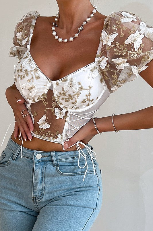 Puff Butterfly Mesh Top