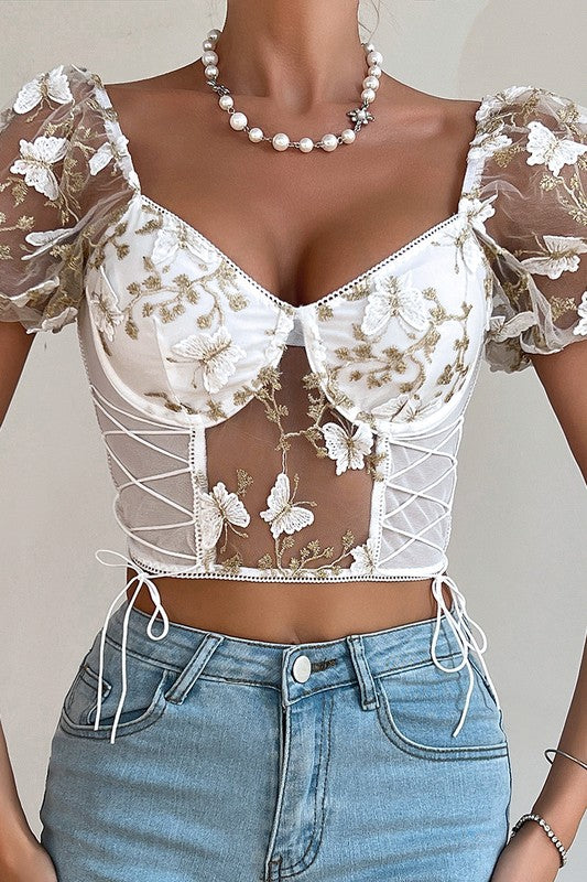 Puff Butterfly Mesh Top