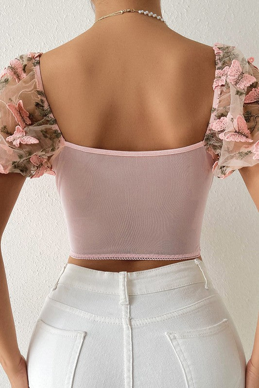 Puff Butterfly Mesh Top