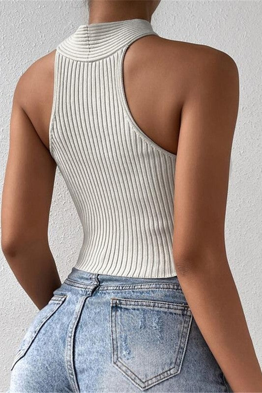 Halter Neck Rib-Knit Top