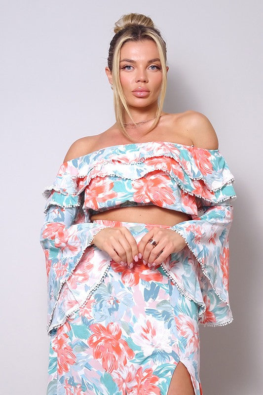 SOFIA RUFFLED OFF SHOULDER CROP TOP