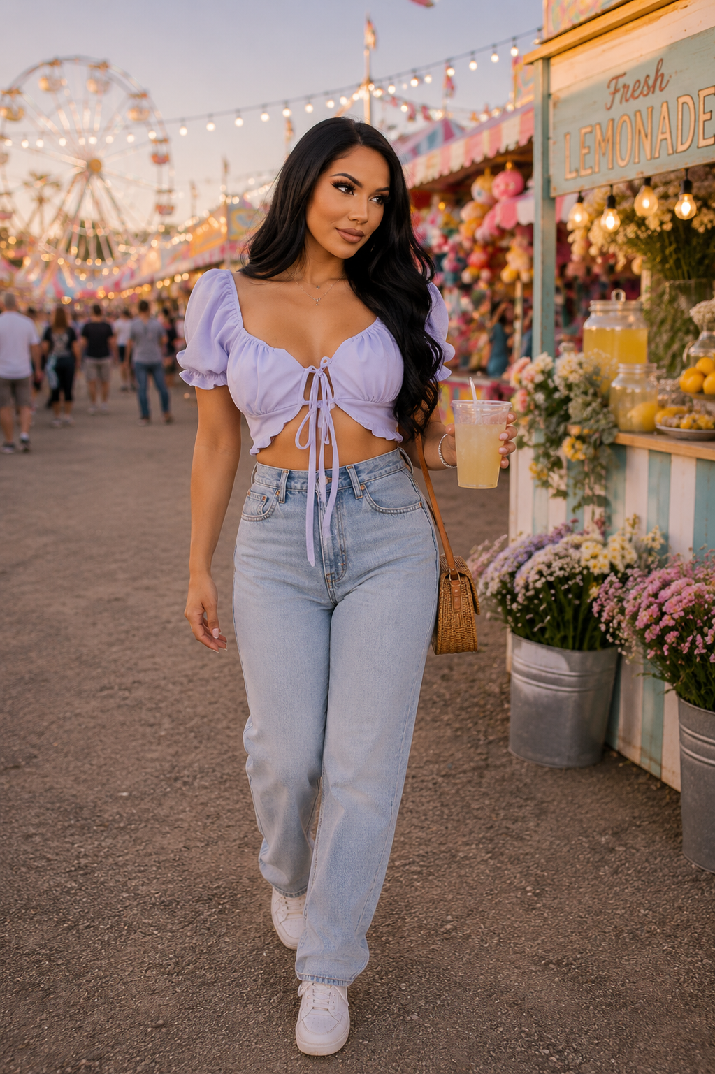 ROMANTIC DOLLIE DOUBLE FRONT TIE CROP TOP lifestyle hero image